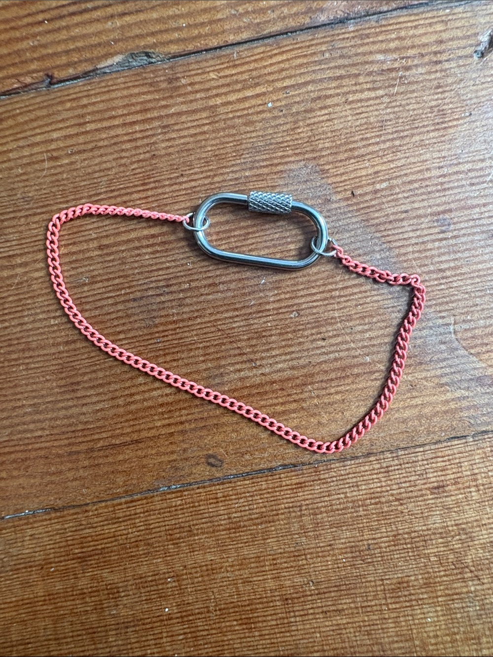 Hand-Crafted Coral Chain Bracelet with Silver Carabiner